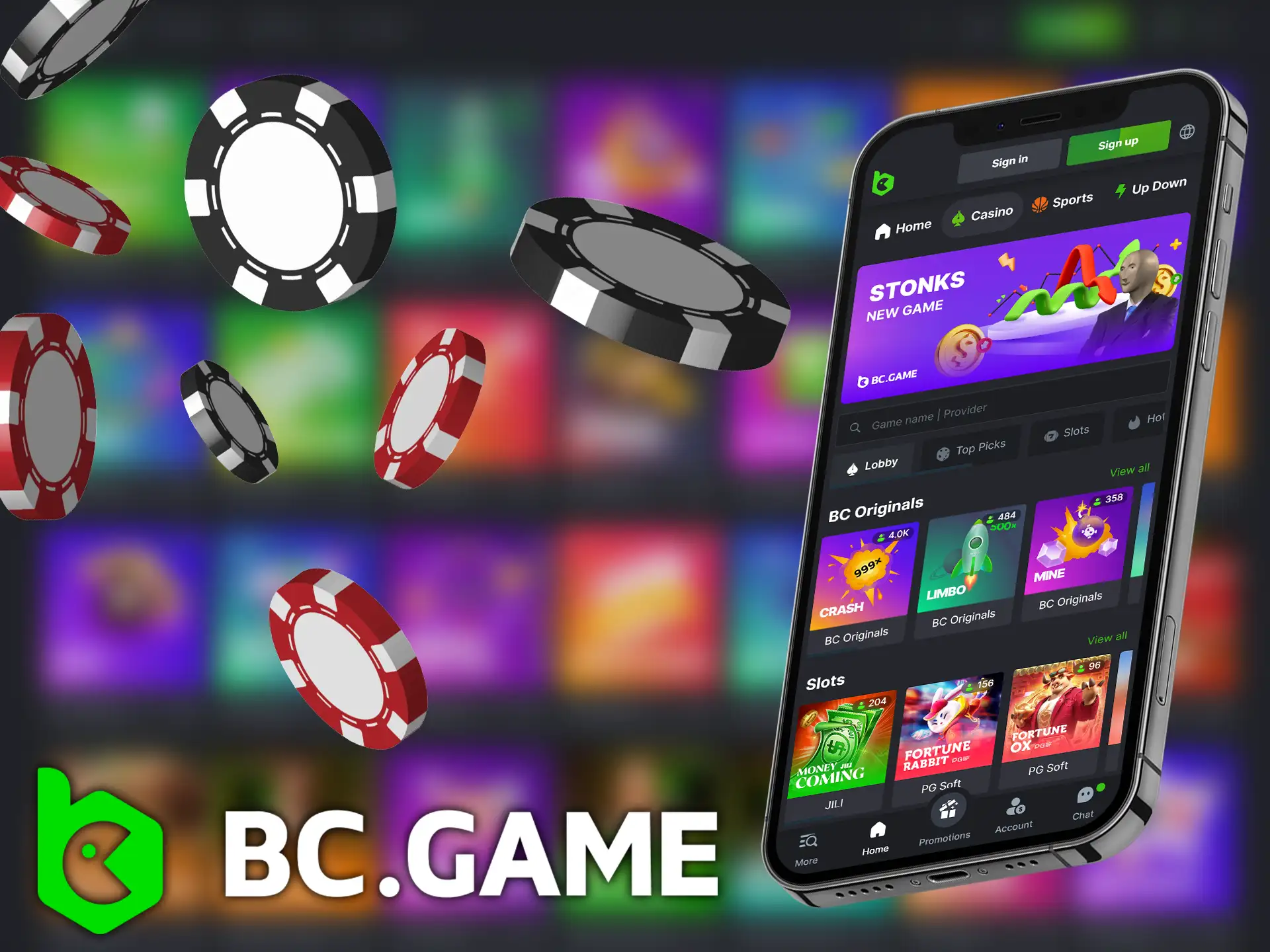 Play all your favourite casino games and more on the BC.Game mobile app.