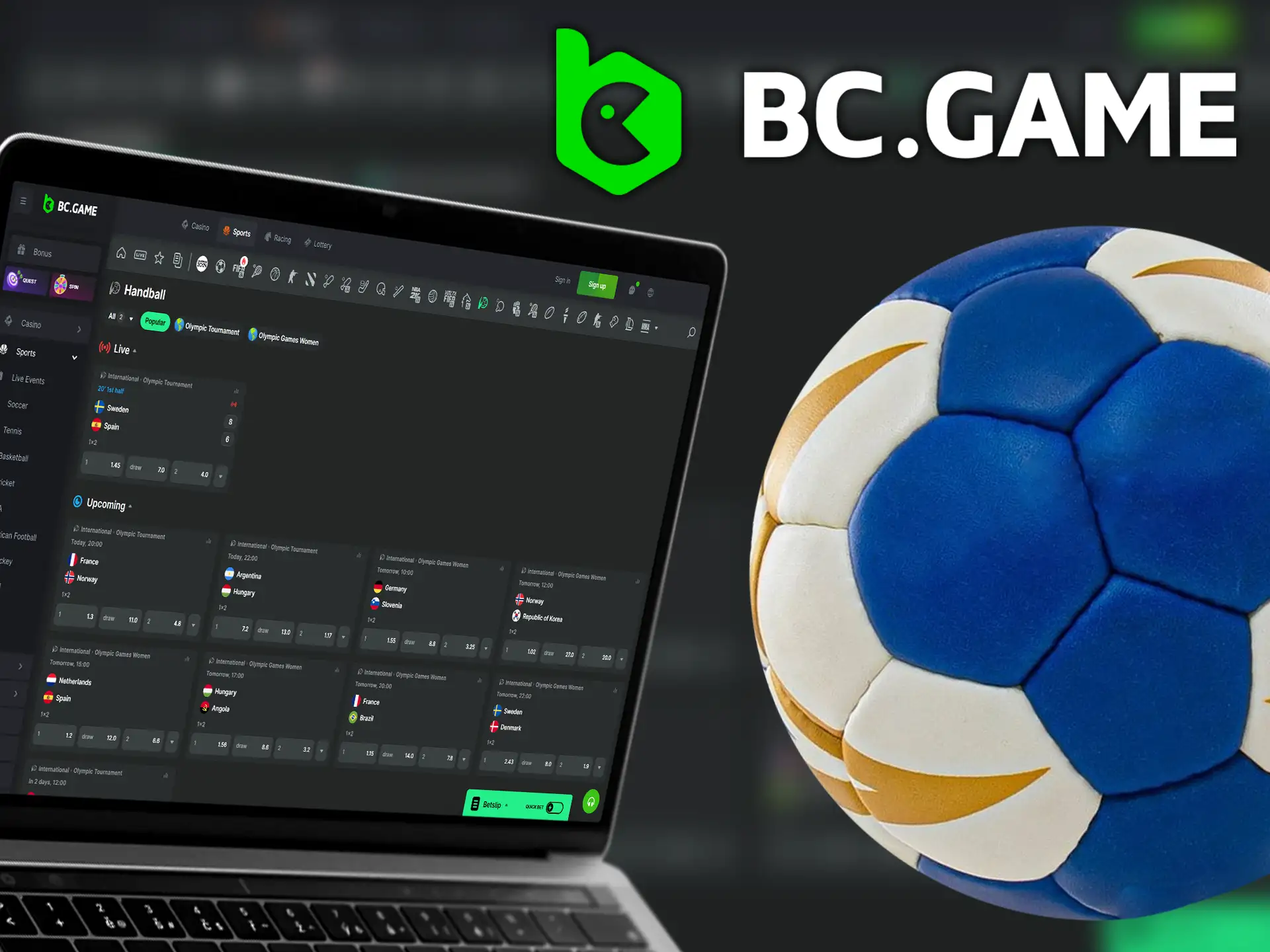 Bet on major handball events at BC.Game.