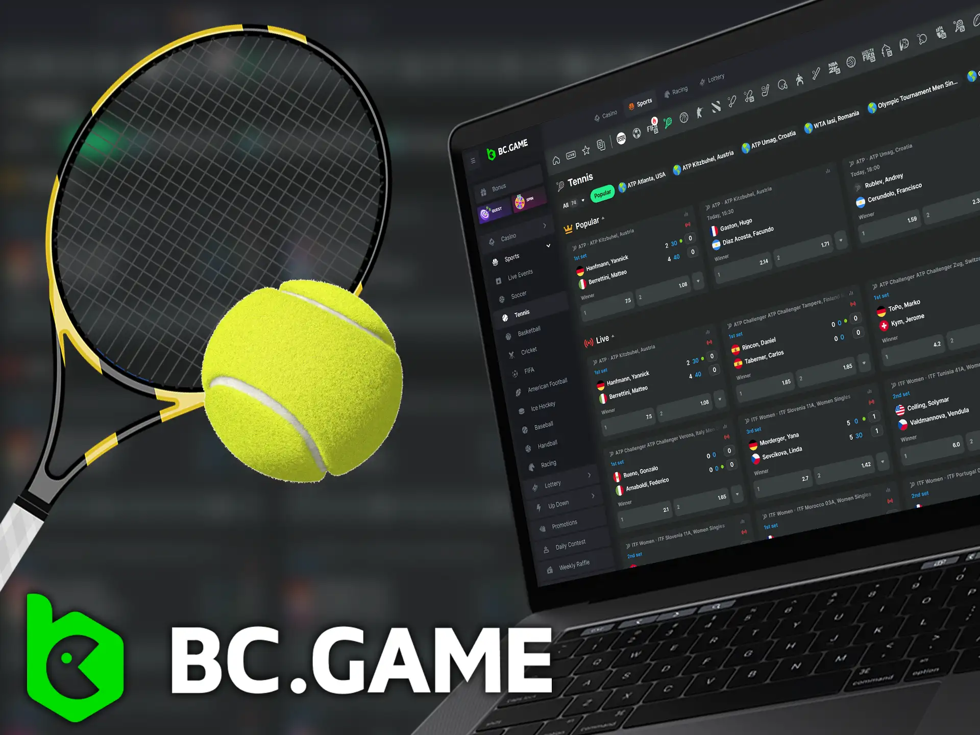 Place your bets on popular tennis tournaments at BC.Game.