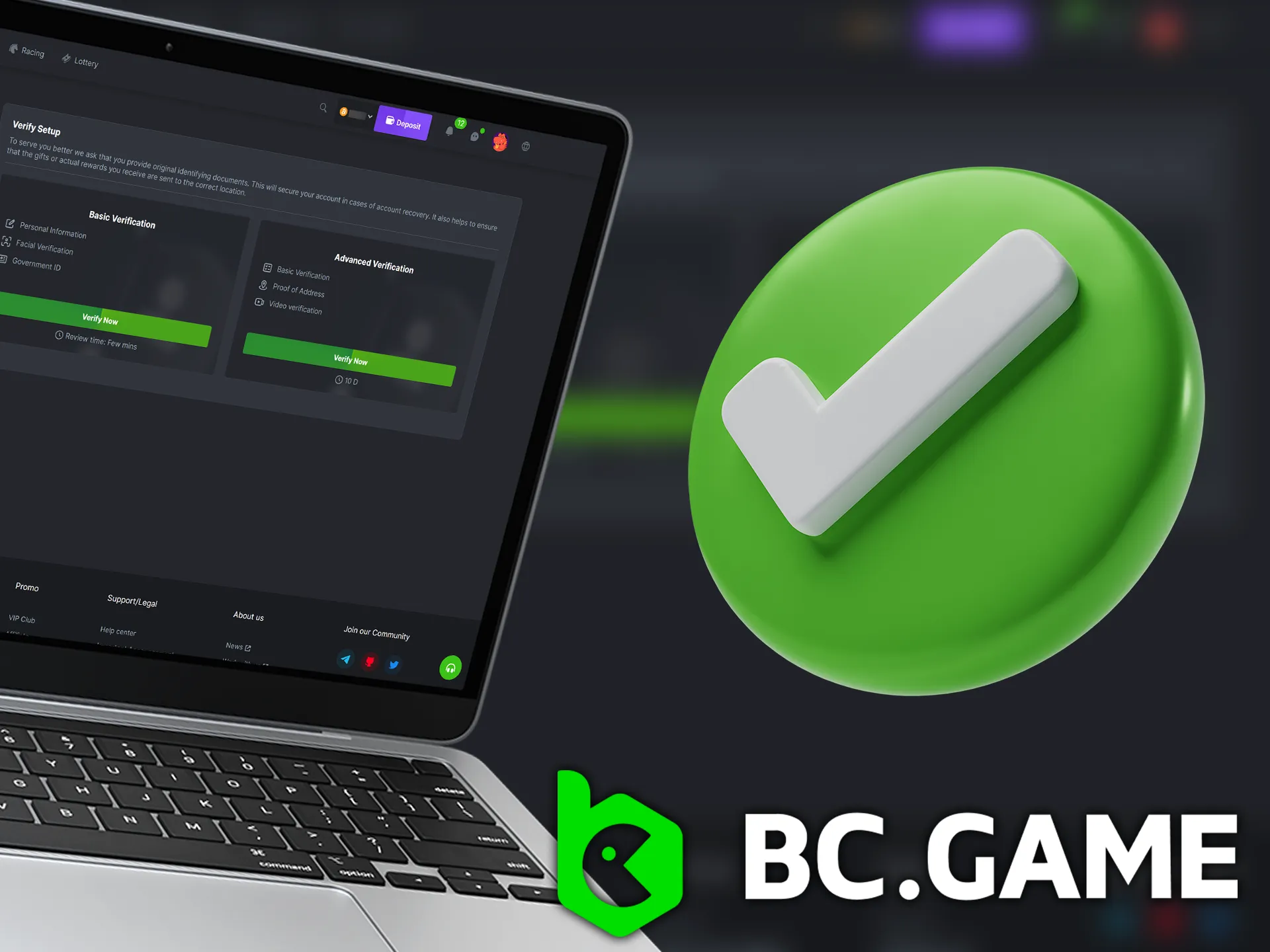 Verifying your BC.Game account strengthens its protection.