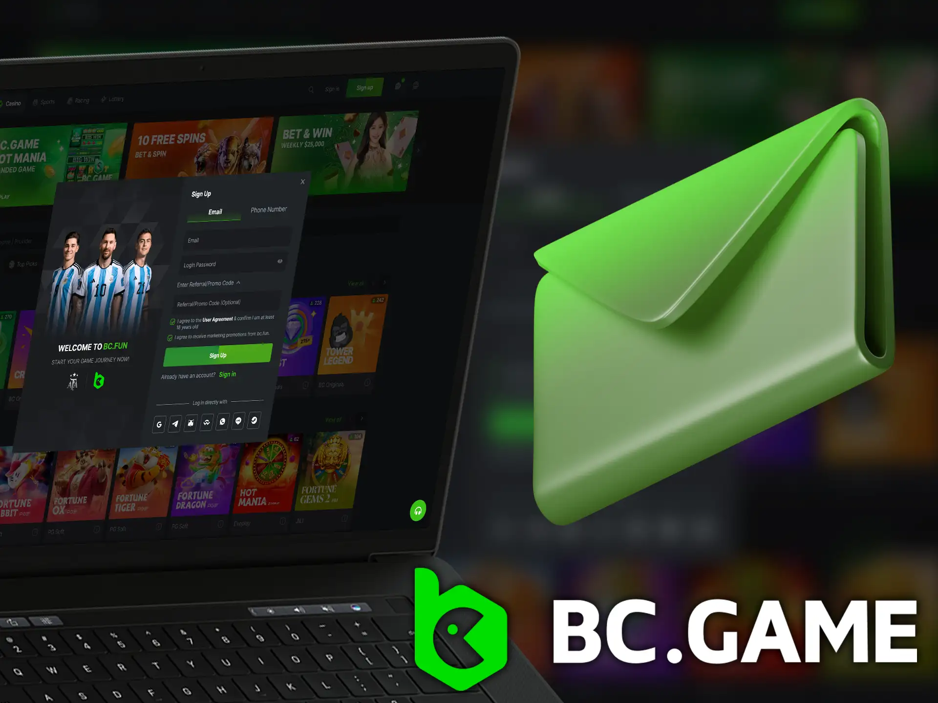 Learn how to create a BC.Game account using email.