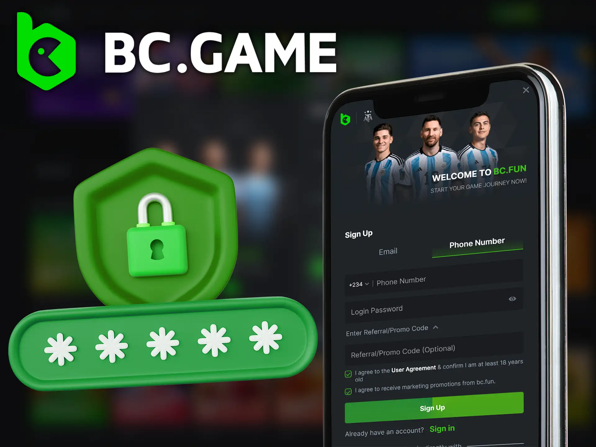 You can register using the BC.Game mobile app.