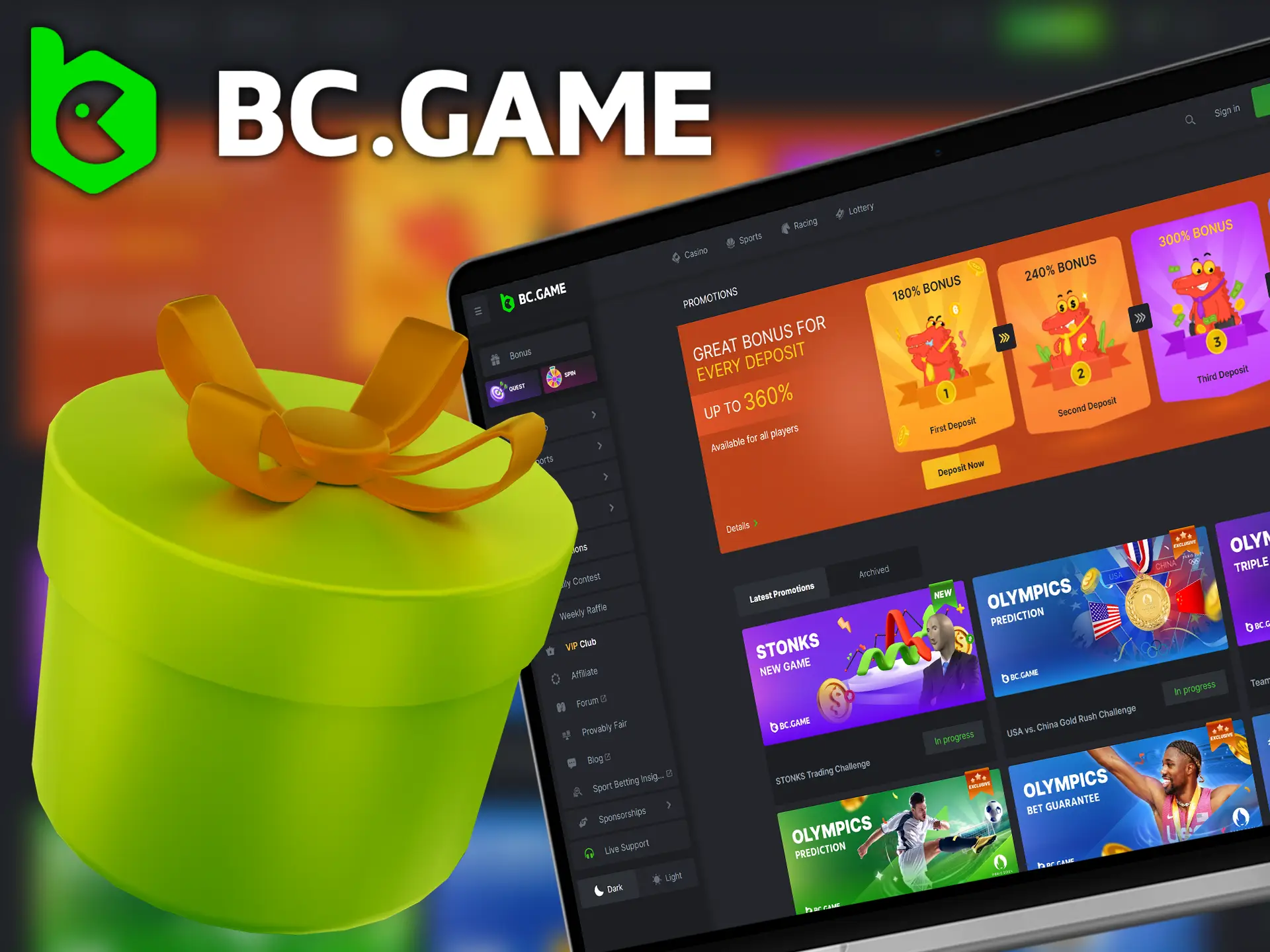 BC.Game offers its users a generous bonus on their first few deposits.