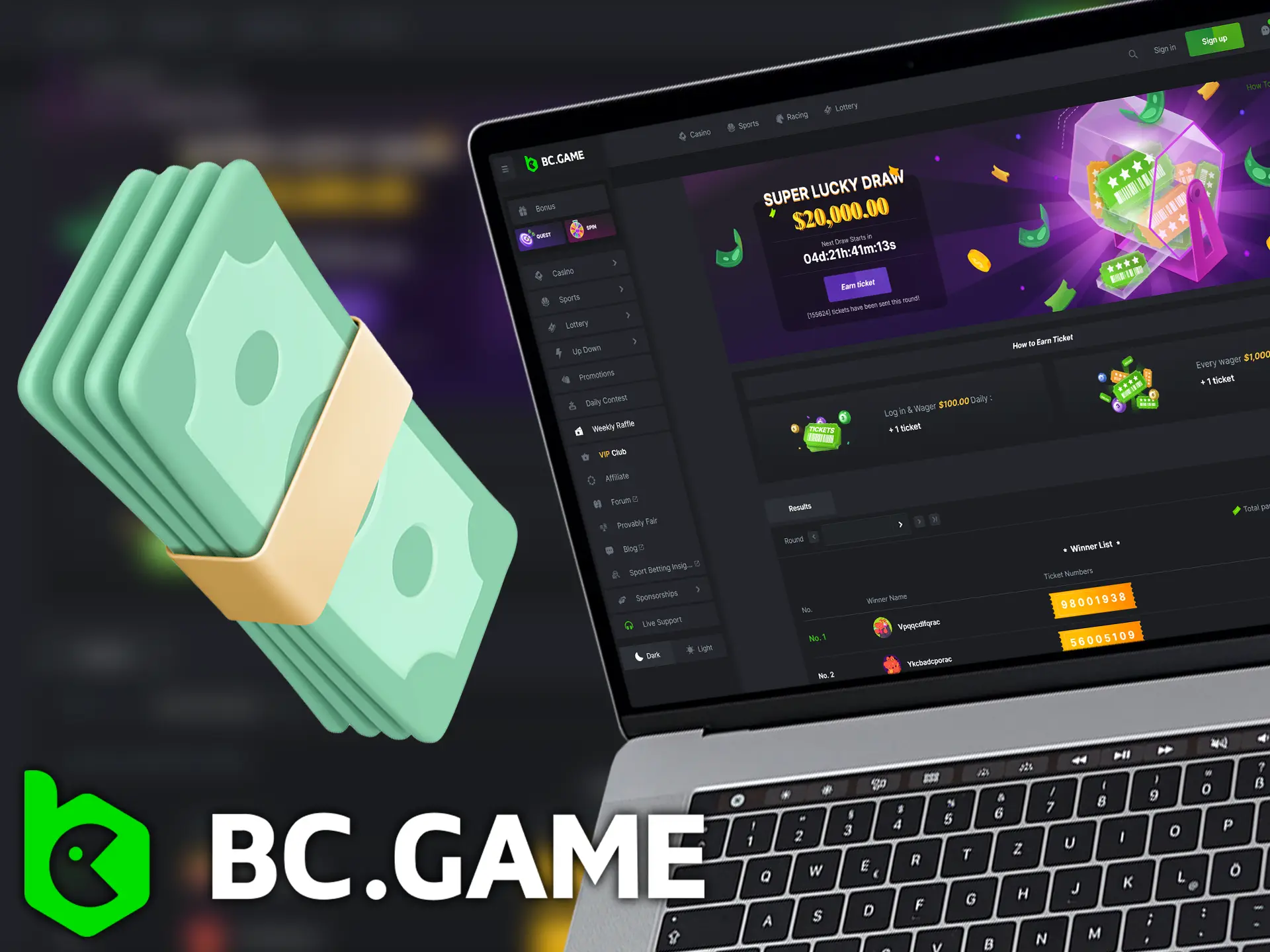 Participate in the weekly BC.Game raffle and win prizes!