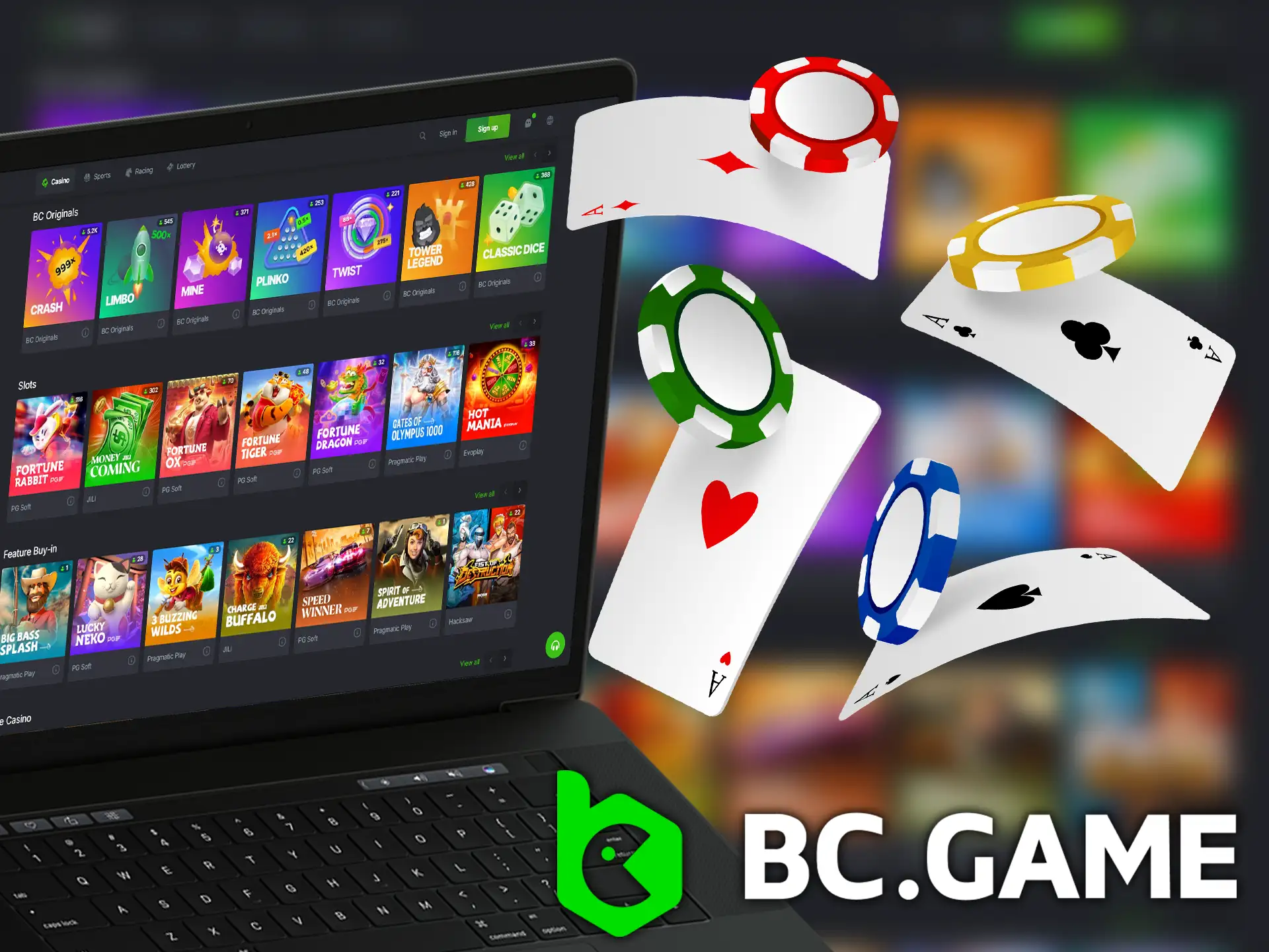 BC.Game offers exclusive titles alongside classic games such as Blackjack, Roulette and Poker.