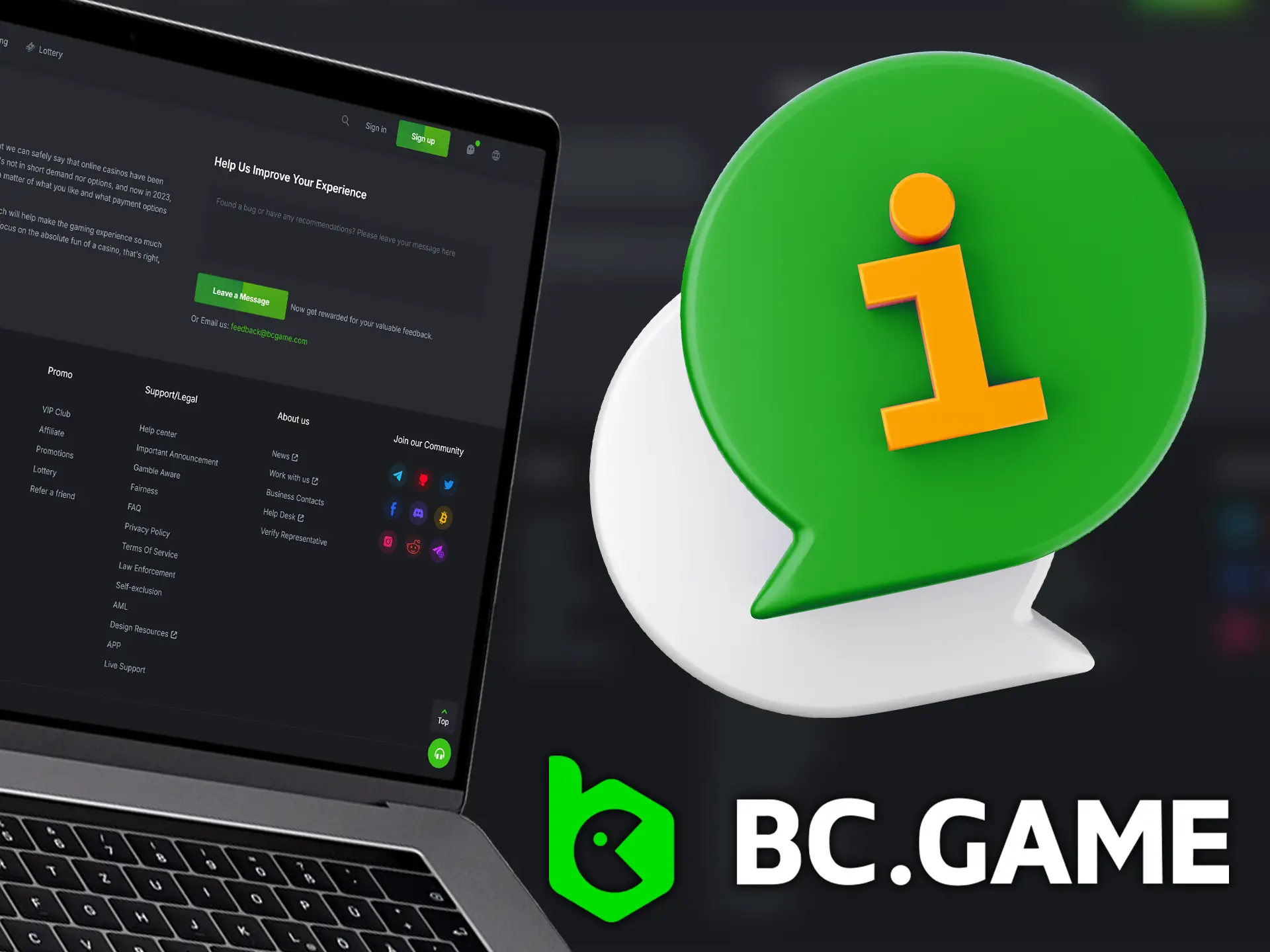 BC.Game offers several ways to contact support team.