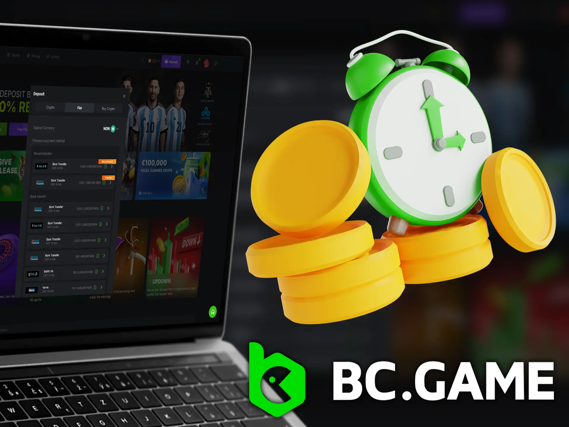 Discover processing times for different BC.Game deposit options.