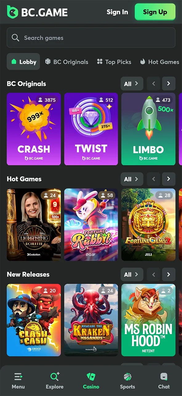 Enjoy casino games with BC Game.