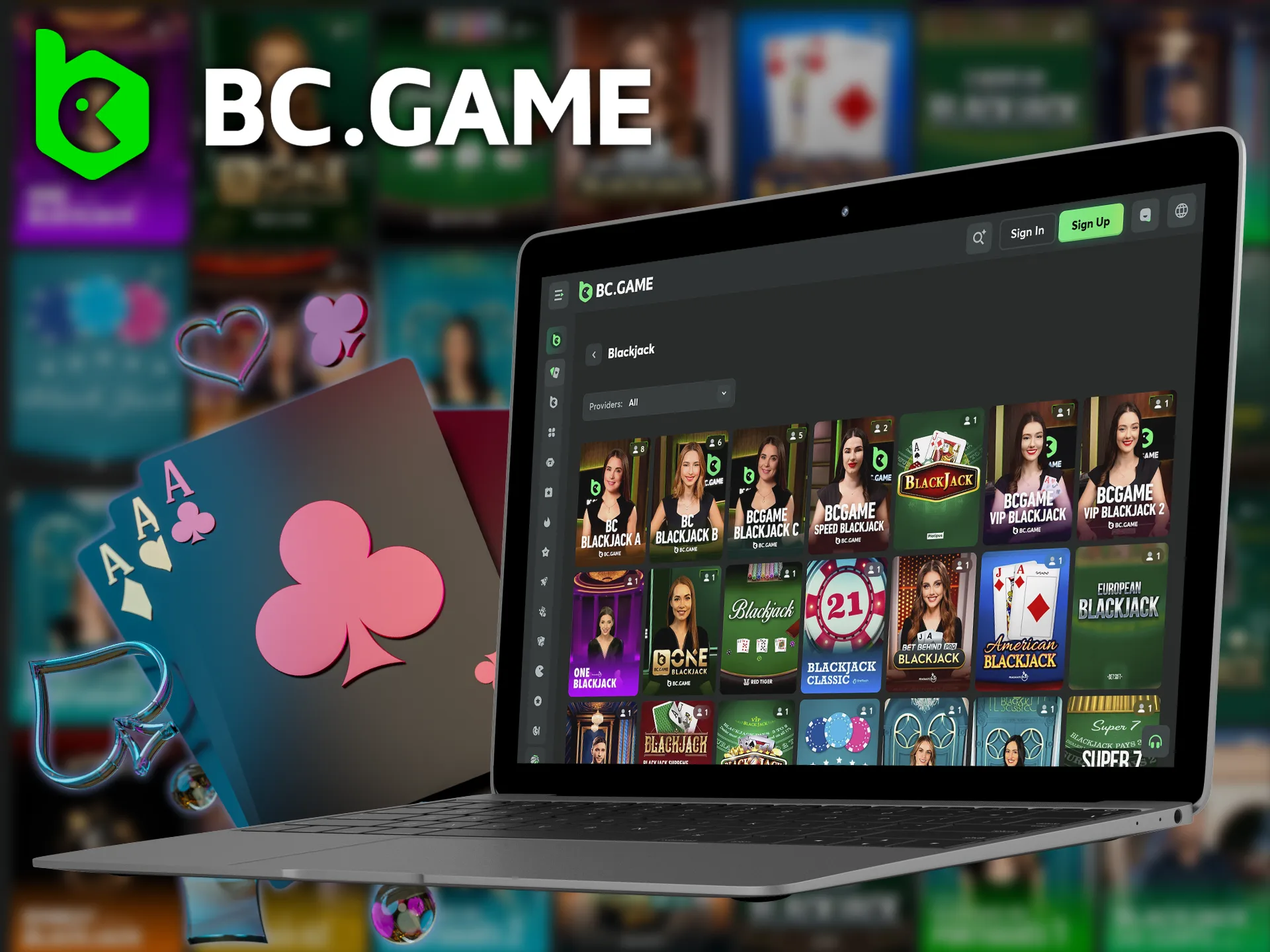 Try to play blackjack using demo mode at BC Game website.