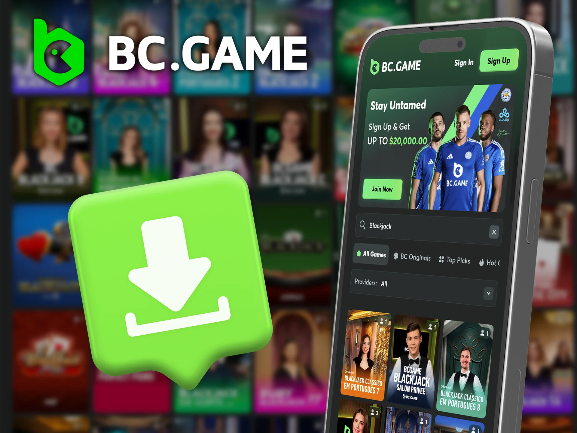 You can play blackjack anytime with BC Game's mobile app.