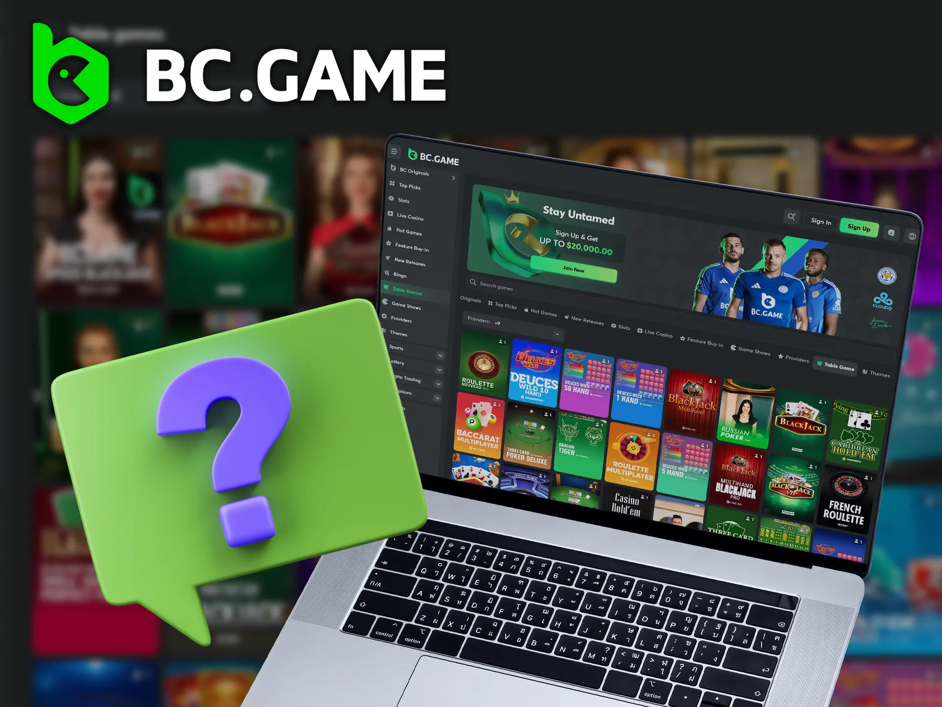 Clients can access table games at BC Game by following these steps.