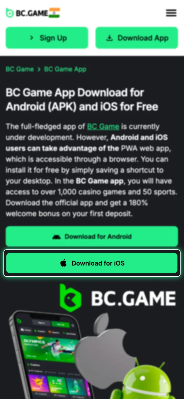 Open Safari and go to the BC.Game website.