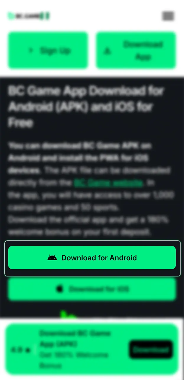Start installing the BC Game app by clicking the button on our website.